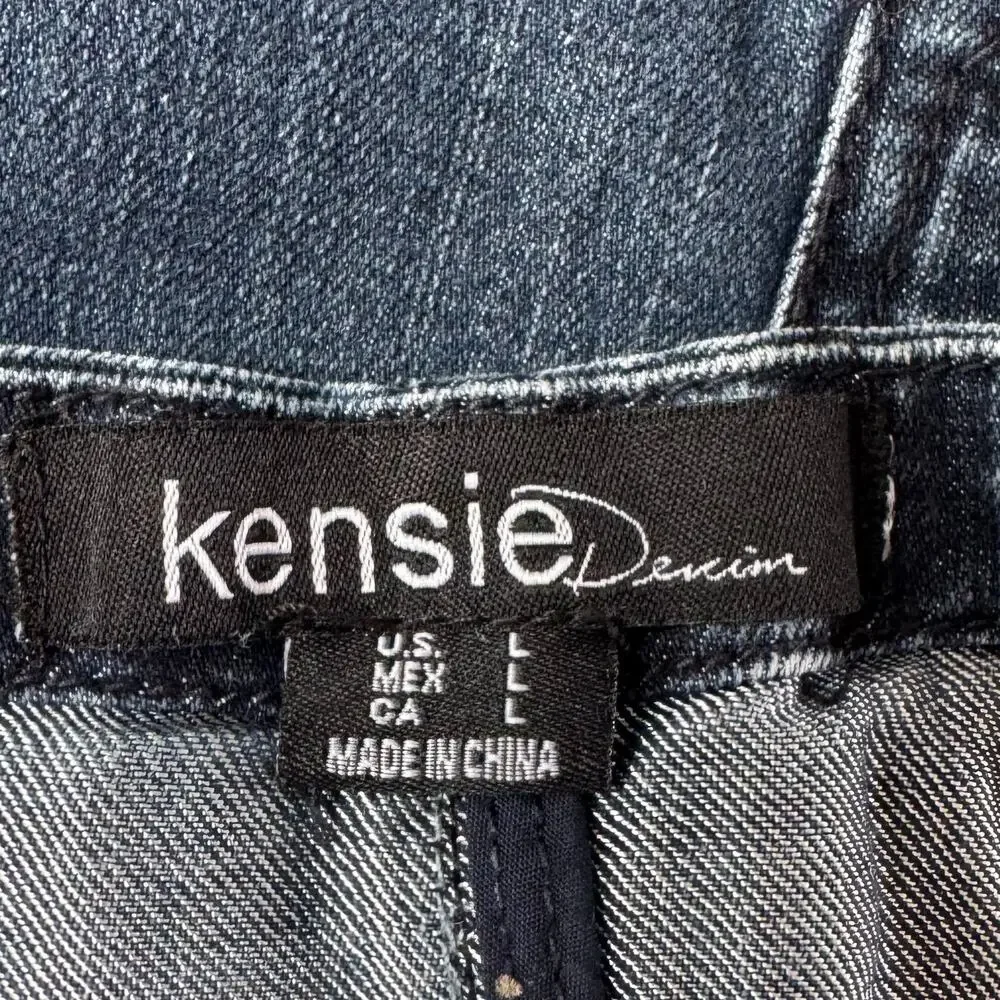 Kensie Dark Wash Paneled Denim Pencil Skirt Stretch Midi 90's Style Retro Large